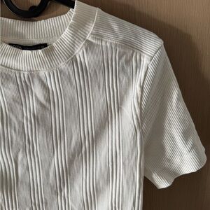 Zara Cream Ribbed Short Sleeve Tee